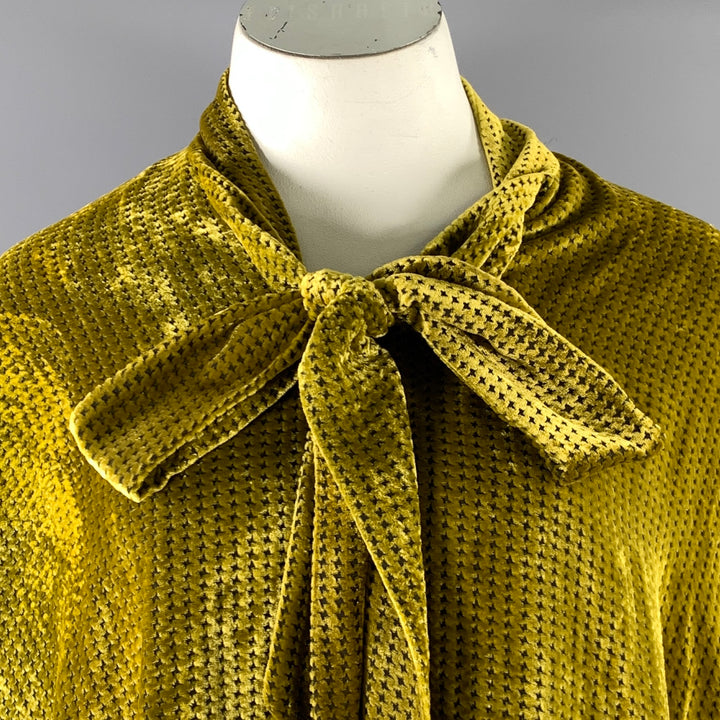 LIBERTINE Size M Gold Chartreuse Silk Blend Houndstooth Tunic Blouse