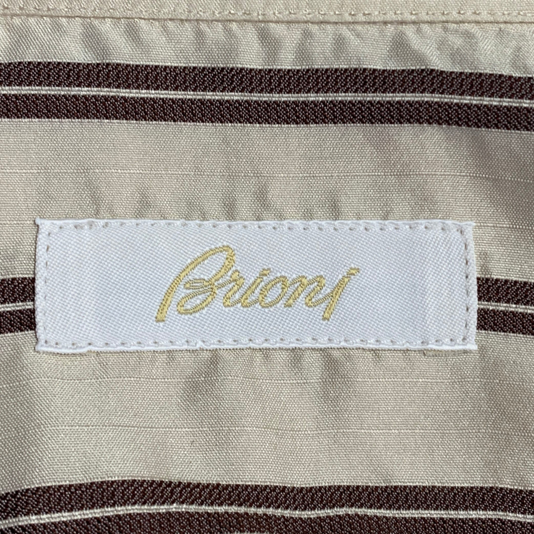 BRIONI Size M Cream Brown Silk Stripe Ruffled Blouse