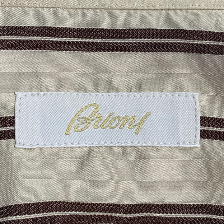 BRIONI Size M Cream Brown Silk Stripe Ruffled Blouse