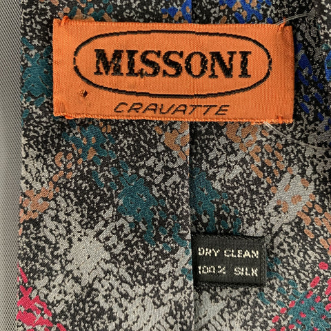 MISSONI Grey Red Plaid Silk Tie