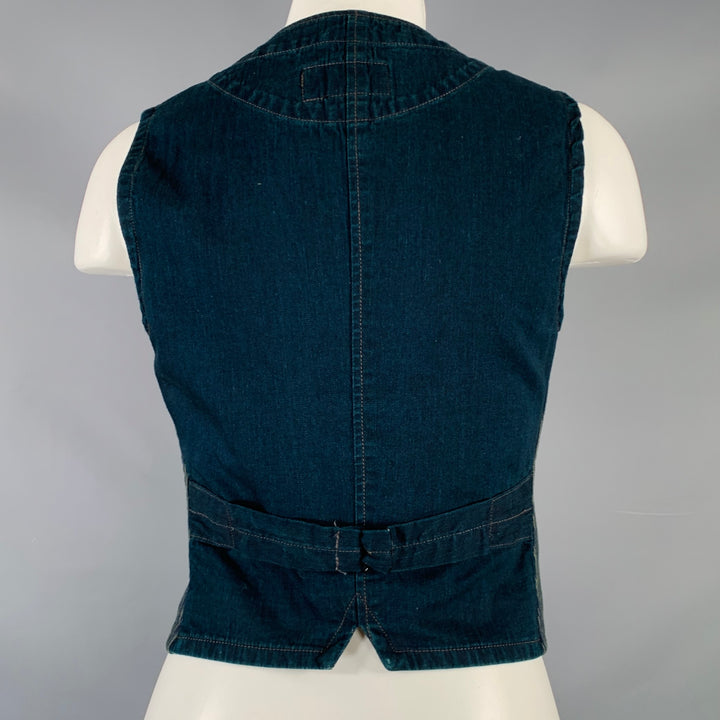 RRL by RALPH LAUREN Size 2 Navy Grey Cotton Stripe Mixed Fabrics Vest