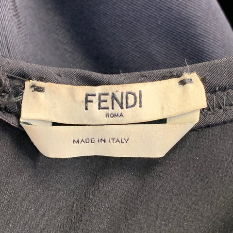 FENDI Fall 2014 Size 6 Navy Green Polyamide Blend Patchwork Back Zip Casual Top