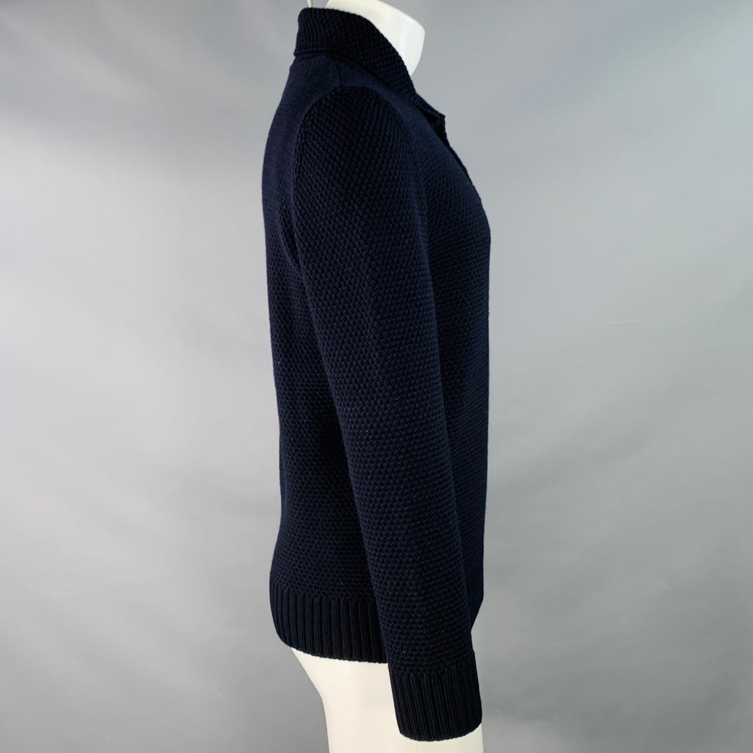 A.P.C. Size S Navy Waffle Knit Wool Shawl Collar Sweater