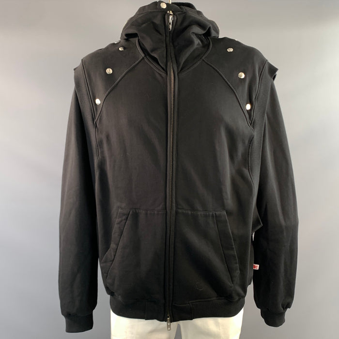WALTER VAN BEIRENDONCK Size L Black Cotton Hoodie Jacket