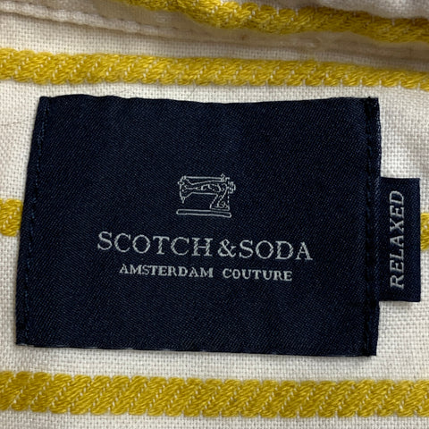 SCOTCH AND SODA Size M Yellow Cream Stripe Cotton Linen Relaxed Short Sleeve Shirt