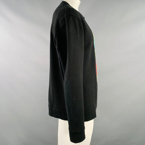 LANVIN Size XL Black Multi Color Thermal Spider Embroidery Crew Neck Sweatshirt