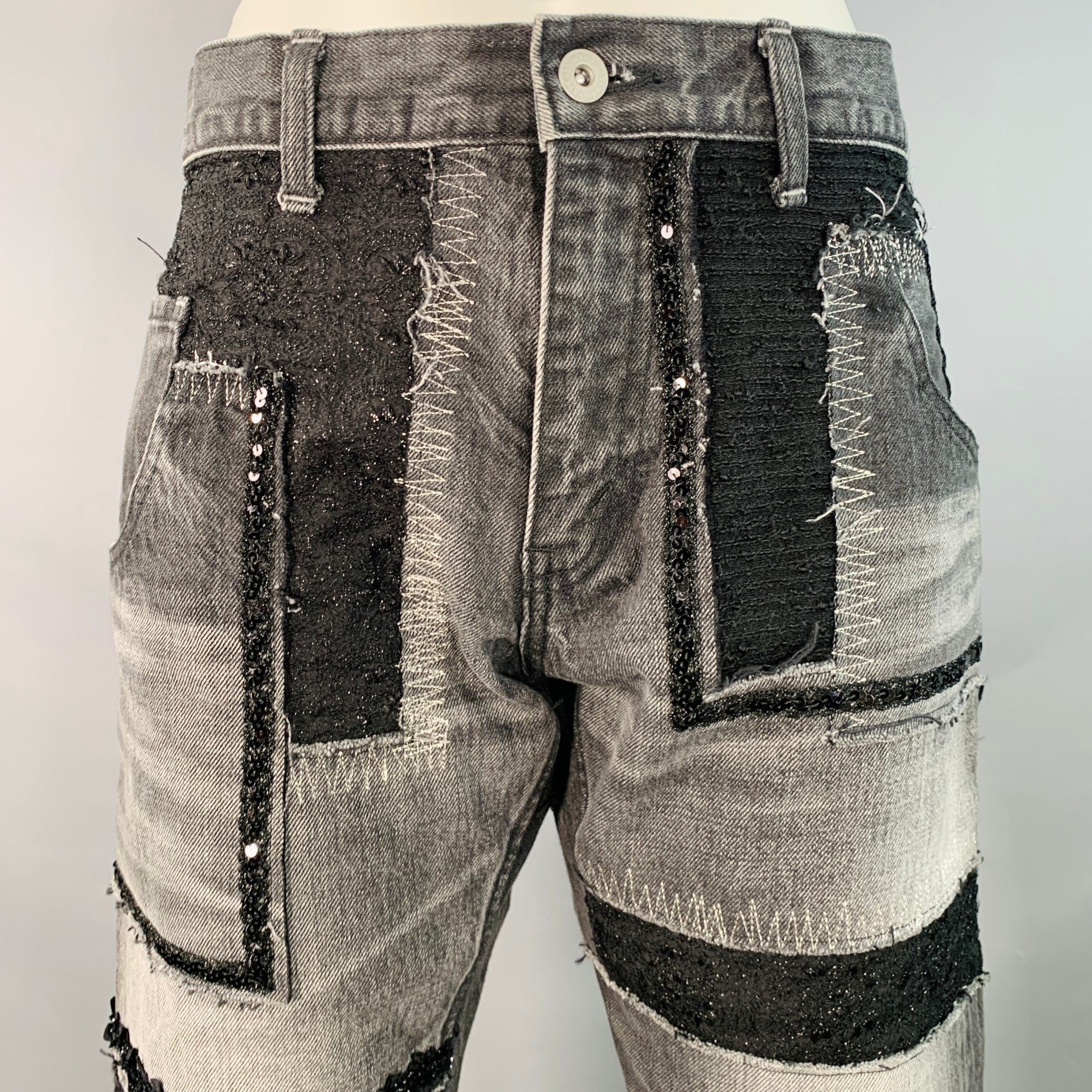 JUNYA WATANABE Size M Black Grey Selvedge Denim Patchwork