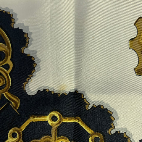 HERMES 1963 Cuivreris Red Gold White Black Horses Silk Twill Scarf
