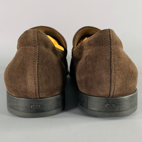 TOD'S Size 11 Dark Brown Suede Penny Loafers