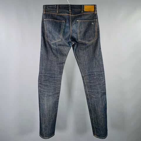 RAG & BONE Size 32 Blue Indigo Contrast Stitch Cotton Straight Jeans