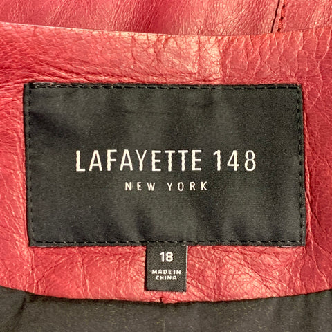 Veste zippée en cuir d'agneau bordeaux LAFAYETTE 148 Taille 18