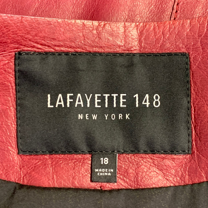 LAFAYETTE 148 Size 18 Burgundy Leather Lambskin Zip Up Jacket