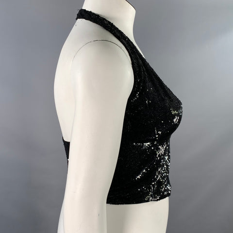 ARMANI EXCHANGE Size L Black Silk Blend Sequined Hook Eye Vest