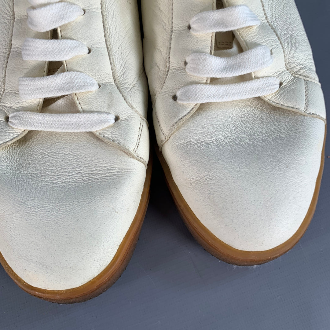 BRUNELLO CUCINELLI Size 9 Off White Grey Leather Low Top Sneakers