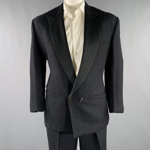 GIANNI VERSACE Smoking croisé en laine et soie bicolore noir Taille 42
