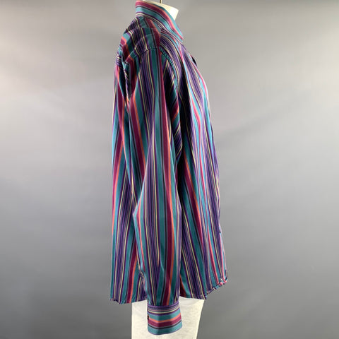 ROBERT GRAHAM Size XXXL Blue Purple Striped Trim Cotton Long Sleeve Shirt