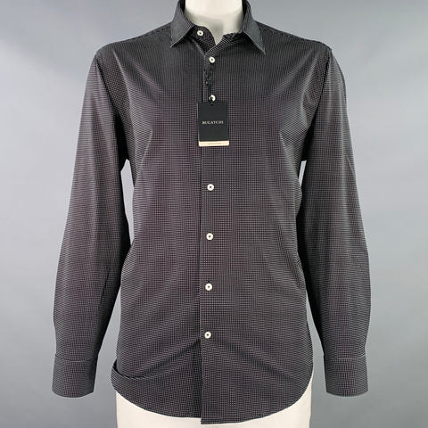 BUGATCHI Size XL Black White Dots Cotton Blend Long Sleeve Shirt