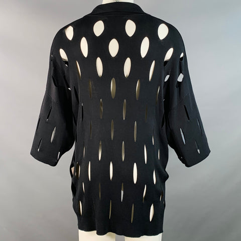MAISON SPECIAL Limited Edition Size M Black Perforated Rayon Blend Oversized Polo