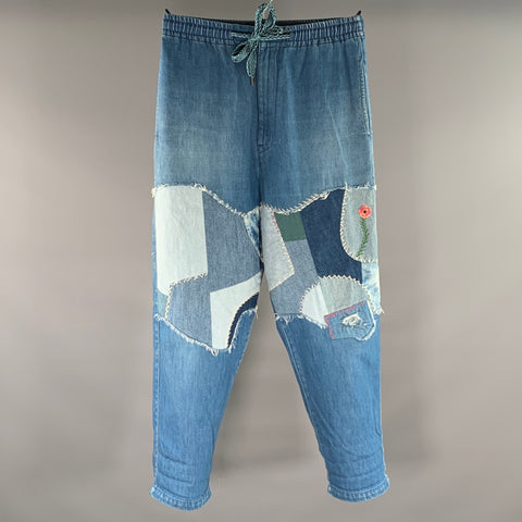 KAPITAL Size M Light Blue Patchwork Cotton Joggers Jeans