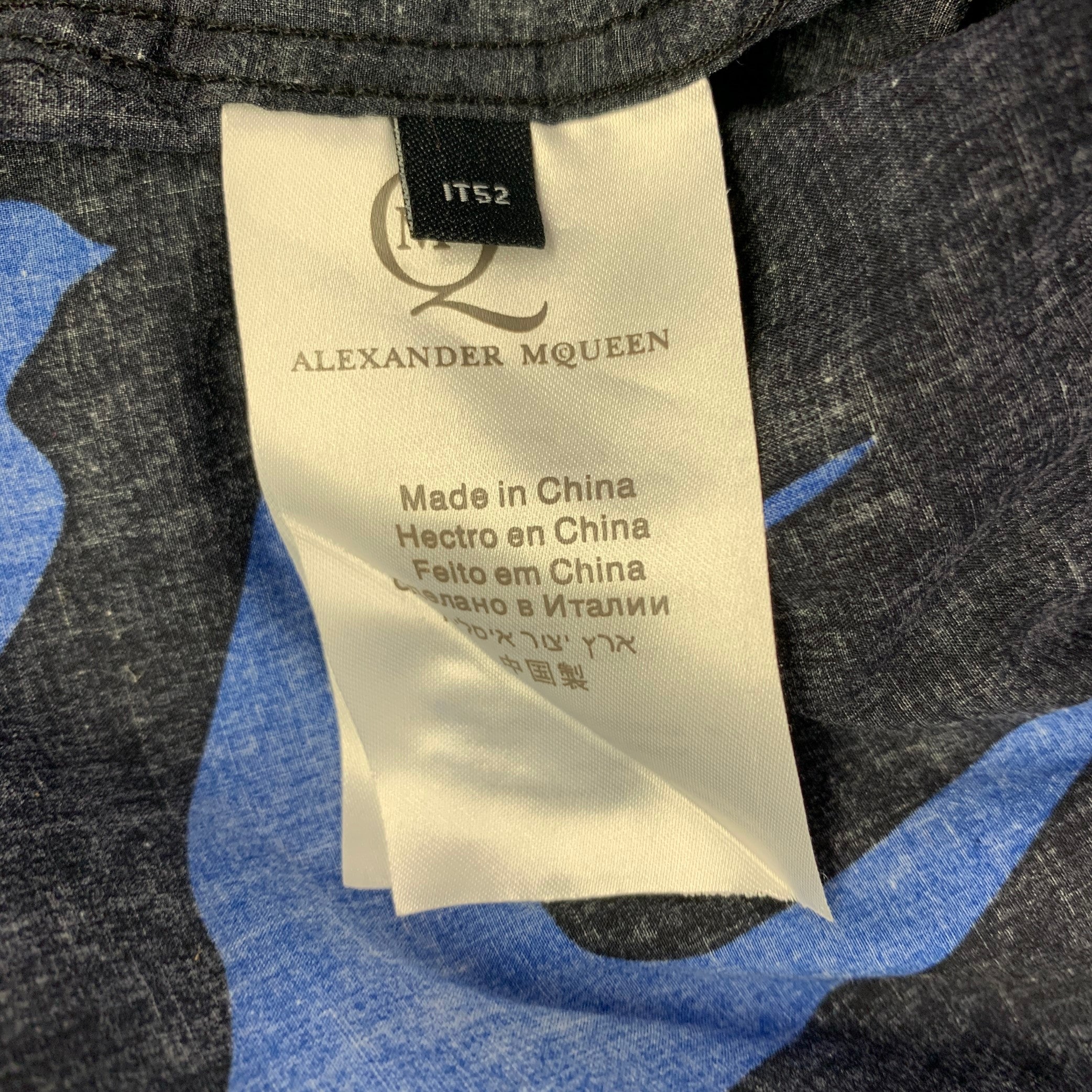MCQ by ALEXANDER MCQUEEN Size 42 Black Blue Birds Cotton Long