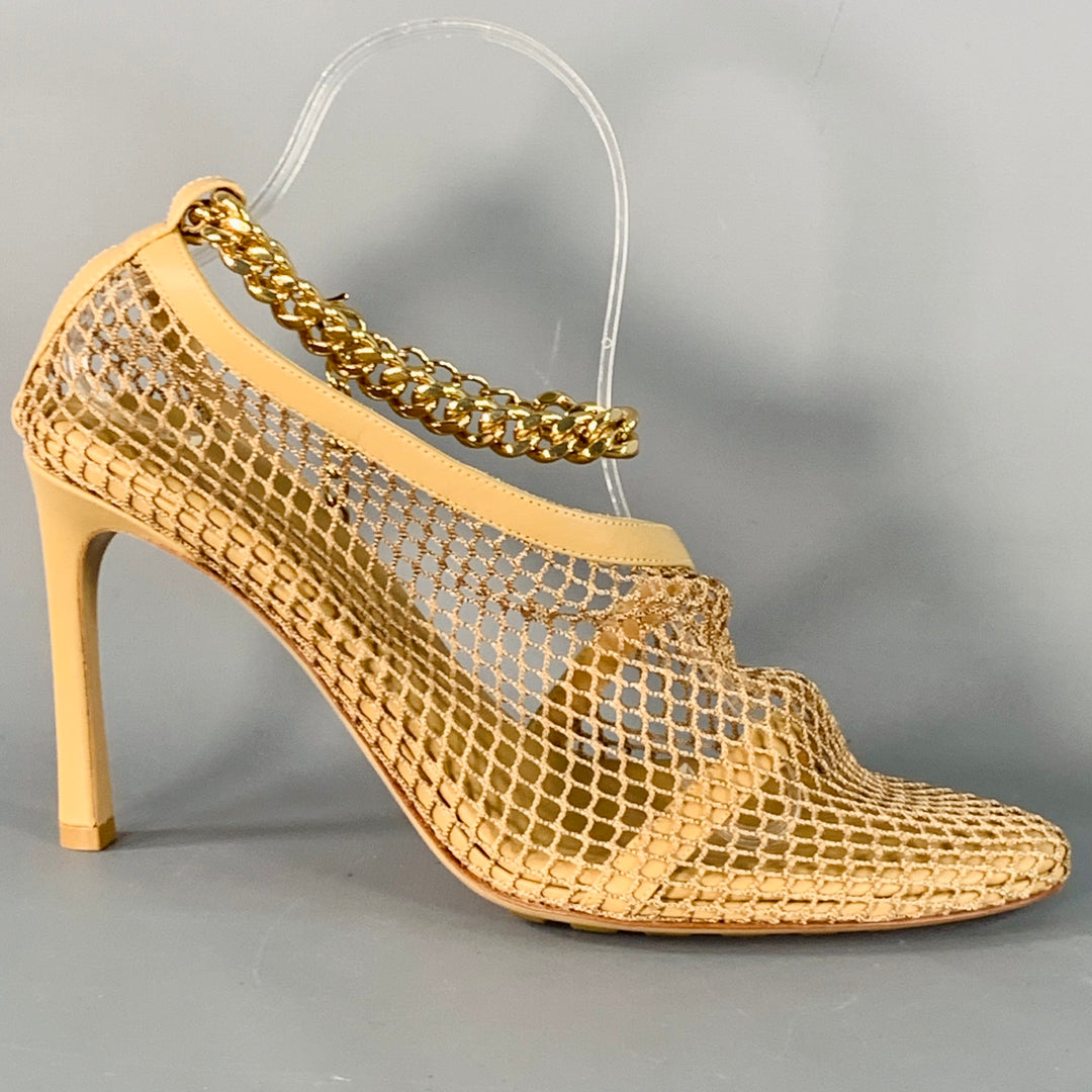 BOTTEGA VENETA Size 9 Tan Lambskin Leather Mesh Stiletto Heels Pumps