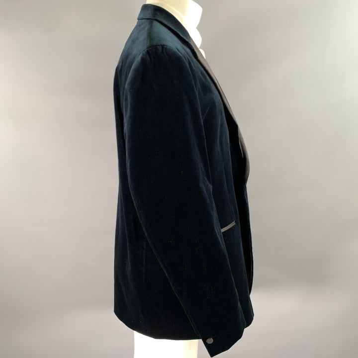 THEORY Size 46 Navy Teal Cotton Blend Tuxedo Jacket