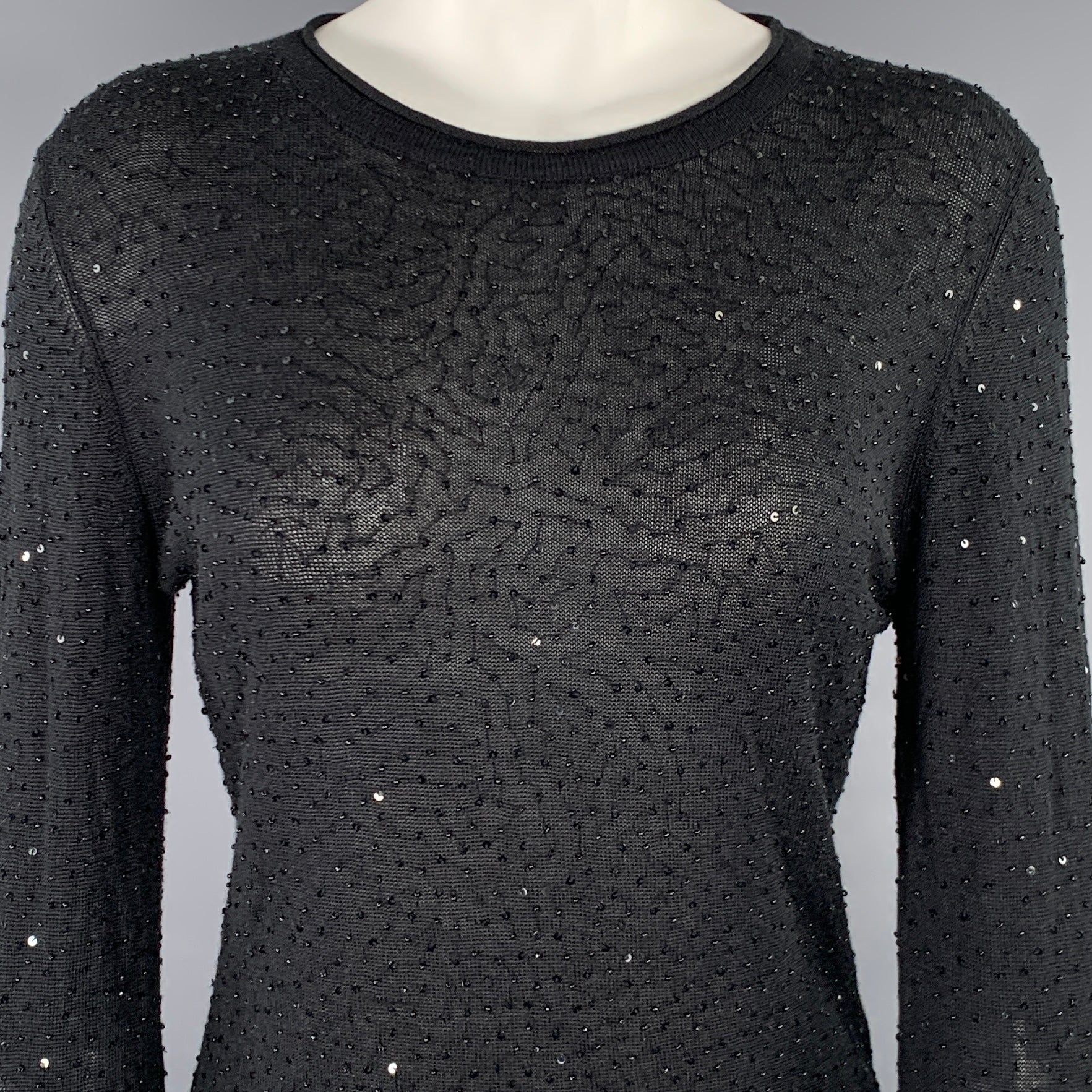 【極レア】VIVIENNE TAM ✨ブラック　ホルダーネックビジューニット VIVIENNE TAM Size 2 Black Silk Cashmere Sequined Crew Neck