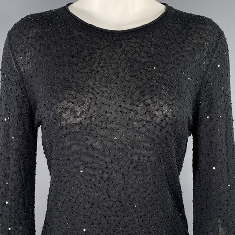 VIVIENNE TAM Size 2 Black Silk Cashmere Sequined Crew Neck Pullover