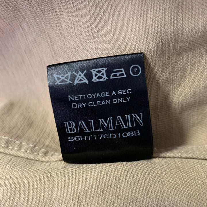 BALMAIN Size XL Khaki Arm Patch Cotton Band Collar Jacket