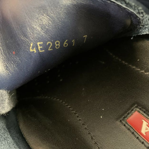 PRADA Size 7 Navy Beige Leather Espadrille Sneakers