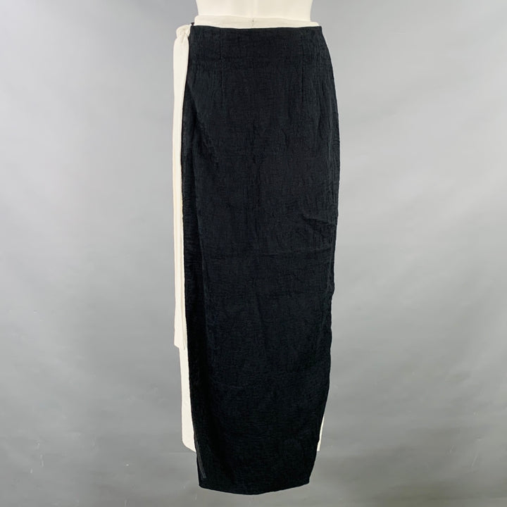 REJINA PYO Size 6 Black White Acetate Blend Wrap Around Long Skirt