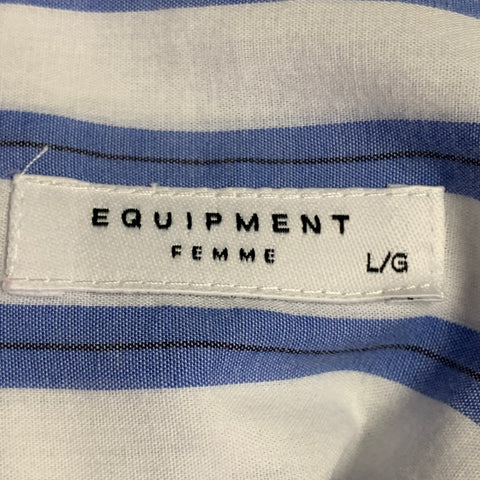 EQUIPMENT Size L Blue White Cotton Stripe Button Down Collar Shirt
