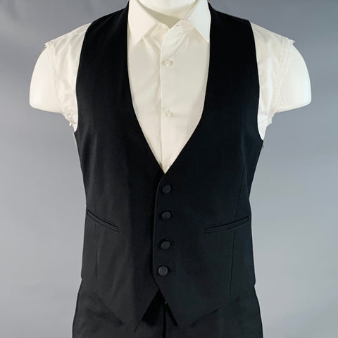 PAUL STUART Size 38 Regular Black Wool Notch Lapel 3 Piece Tuxedo