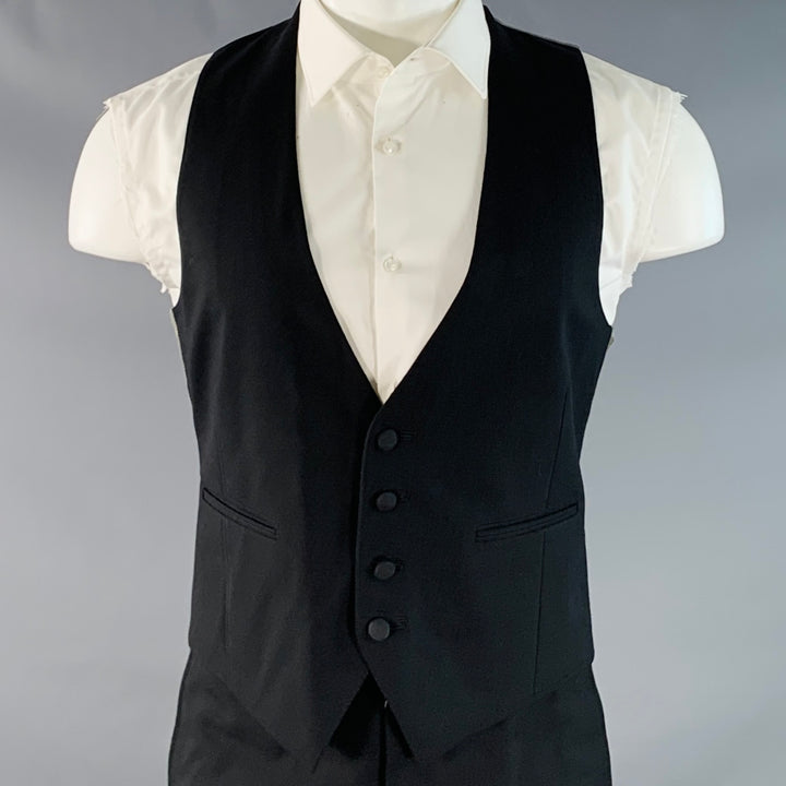 PAUL STUART Size 38 Regular Black Wool Notch Lapel 3 Piece Tuxedo