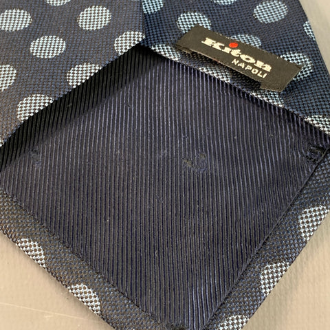 KITON One Size Navy Blue Polka Dot Jacquard Silk Tie