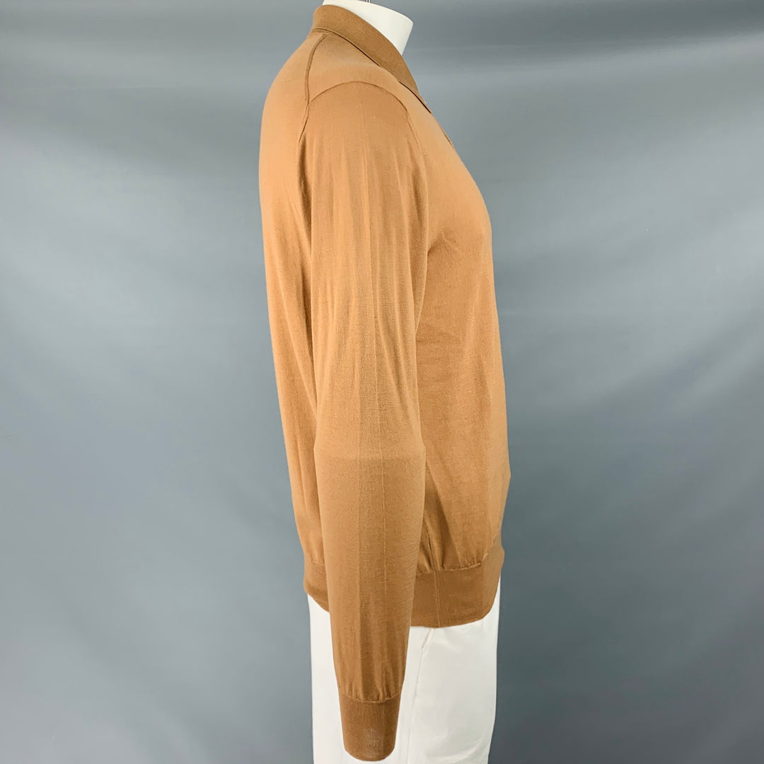 BRIONI Size XL Tan Knit Polo Pullover
