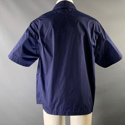 Chemise PRADA manches courtes en polyamide bleu marine à boutons-pression taille M