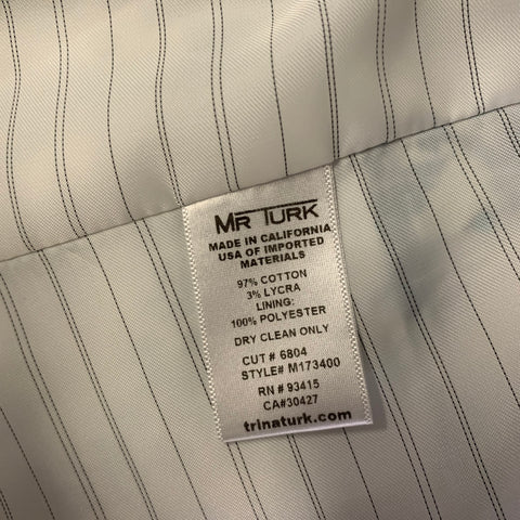 MR TURK Chest Size 40 White Blue Paisley Cotton Blend Notch Lapel 34 28 Suit