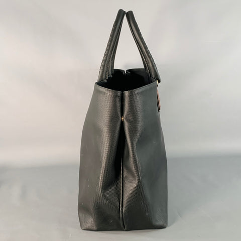 BOTTEGA VENETA Black Textured Coated Canvas Oversized Tote Handbag