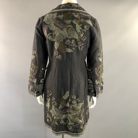 DB SPORT Size XL Black Grey Silk Blend Floral Single breasted Coat