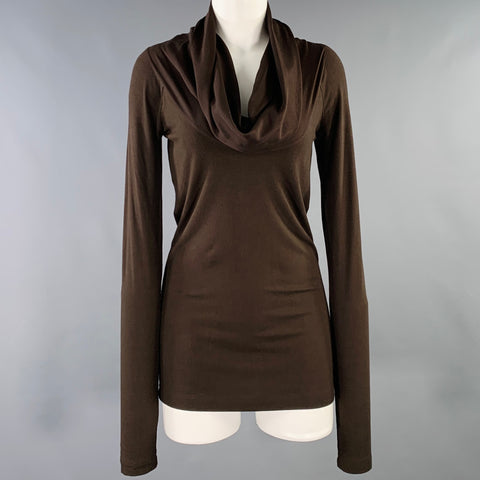 DONNA KARAN Size S Brown Viscose Blend Cowl Neck Pullover