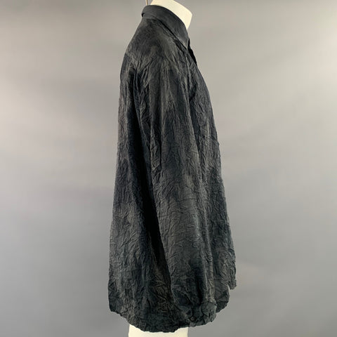 ISSEY MIYAKE Size M Black Grey IM39-FJ823 Polyester Button Up Long Sleeve Shirt