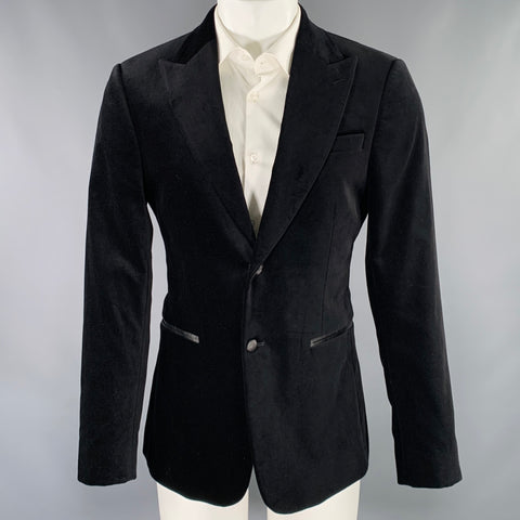 TED BAKER Veste Sport Coton Velours Noir Revers en Pointe Taille 40 Long