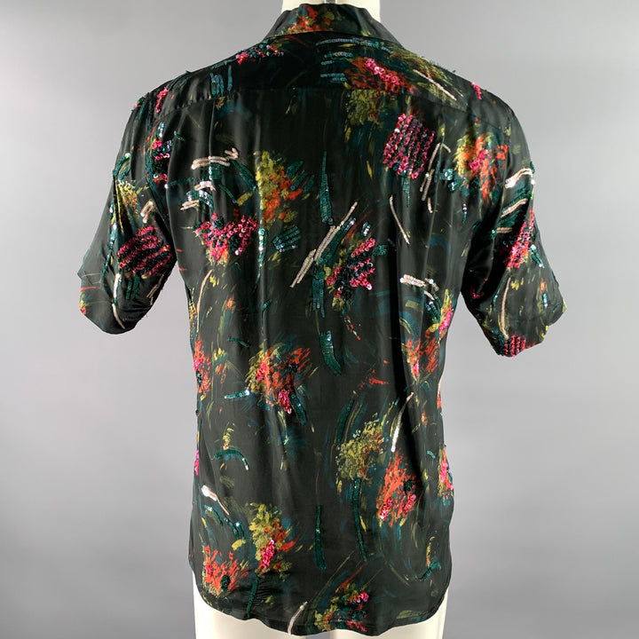 DRIES VAN NOTEN Size L Black Sequined Camp Short Sleeve Shirt