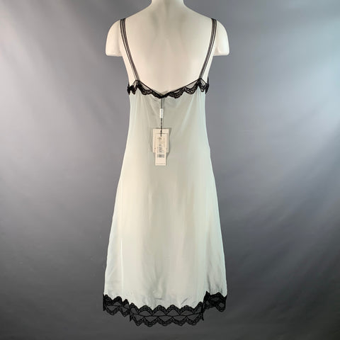 MARC JACOBS Size 4 Light Blue Black Rayon / Silk Lace Trim Slip Dress