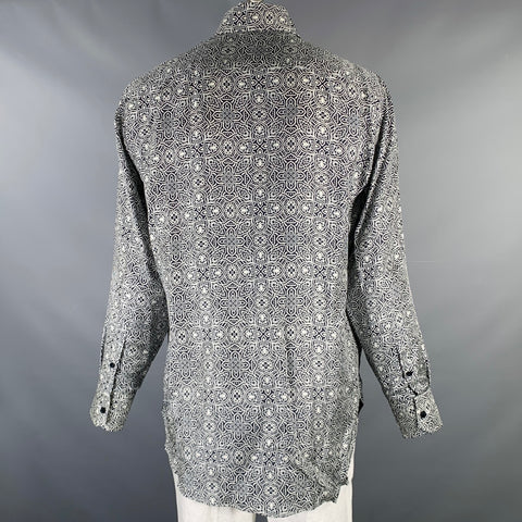 BILLIONAIRE COUTURE Size L Black White Print Silk Long Sleeve Shirt