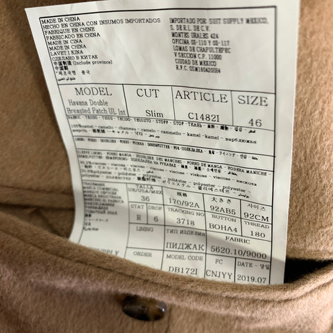SUIT SUPPLY Chest Size 36 Tan Khaki Camel Hair Double Breasted Sport Coat