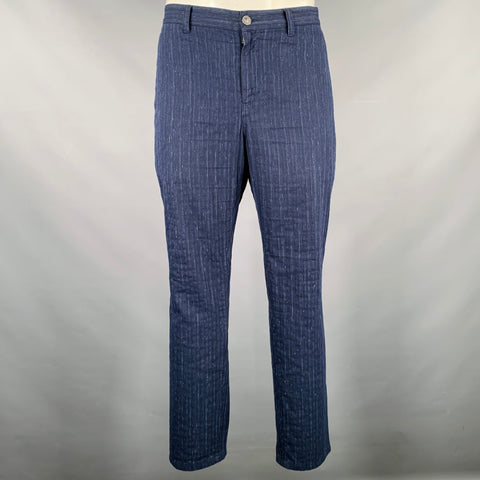 JOHN VARVATOS Size 36 Blue Stripe Cotton Blend Casual Pants