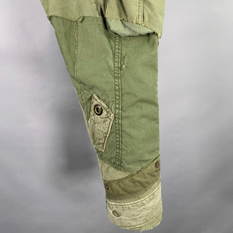 GREG LAUREN Size S Army Lounge Green Olive Patchwork Cotton Cargo Casual Pants