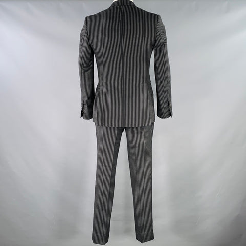 TOM FORD Size 42 Black White Pinstripe Virgin Wool Mohair Suit